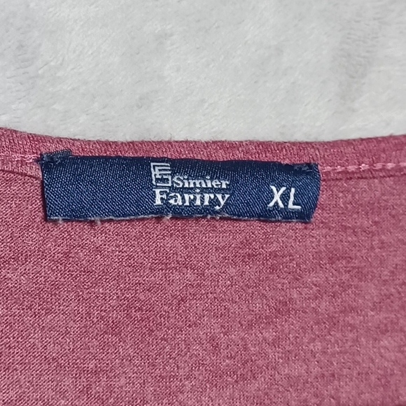 Simier Fariry Women's XL Burgundy Smocked Henley Boho Long Sleeve Cozy Tunic Top - Picture 4 of 9